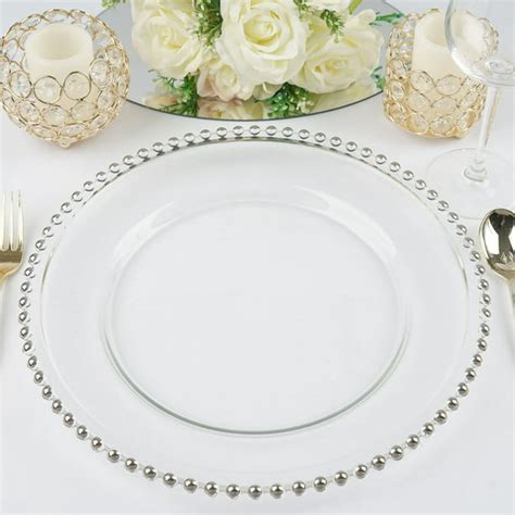 Balsacircle 8 Pcs 12 Inch Clear Glass Charger Plates With Beaded Rim Dinner Chargers Wedding