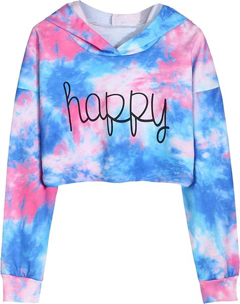 Long Tops Sleeve Girls Dyed Pullover Hoodies Tie Teen Kids