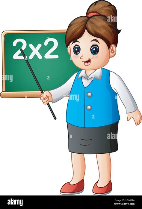 Cartoon Female Teacher Pointing On Blackboard The Lesson Of Mathematics