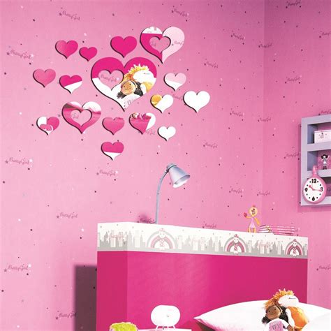 Love Hearts Peach Wedding T Decor Crystal Reflective Diy Mirror Effect 3d Wall Stickers Home