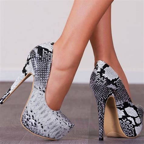 Shoespie White Snake Pattern Platform High Heels | Heels, Pumps heels ...