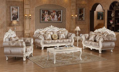 Serena Pearl White Fabric Solid Wood Living Room Set Luxury Living