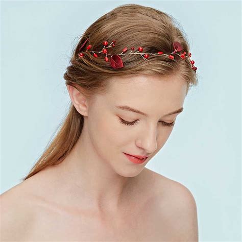 buy vintage handmade red crystal leaf headbands for bridal rhinestone pearl