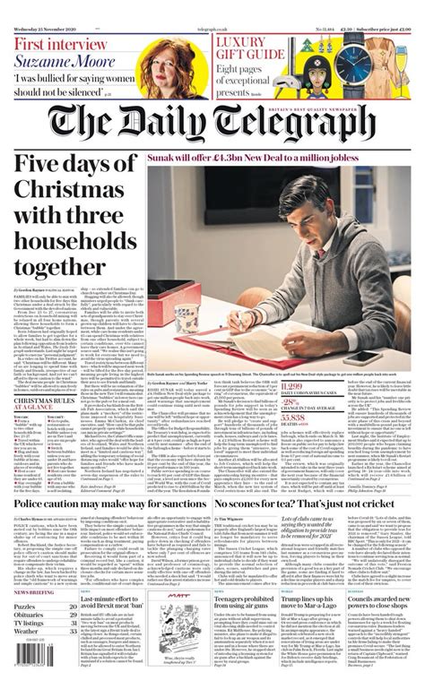 Daily Telegraph Front Page 25th Of November 2020 Tomorrows Papers Today