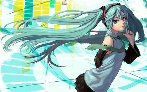 Wallpaper Illustration Anime Hatsune Miku Skirt Headphones Hair