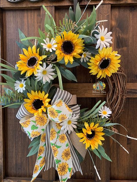 Sunflower Wreathdaisy Wreathsummer Wreathfarmhouse Etsy