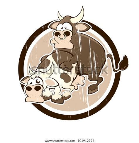 Vintage Cow Bull Having Sex Badge Stock Vector Royalty