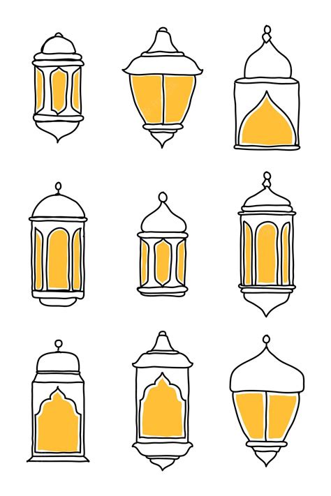 Premium Vector Line Islamic Arabic Lantern Symbol Icon Collection Set