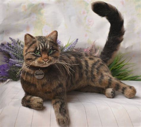Needle Felted Cat Life Sized Sculpture Tabby Cat Memory Pet Etsy In