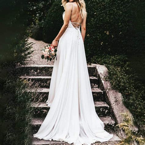 Wedding Dress For Bride 2020beach Vintage A Line Backless Boho Lace