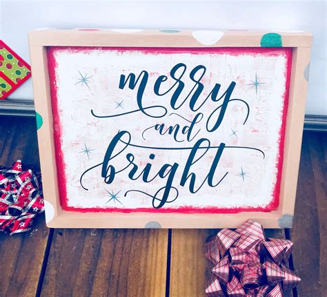 Merry And Bright Wood Sign Framed Stained Wood Sign Home Decor