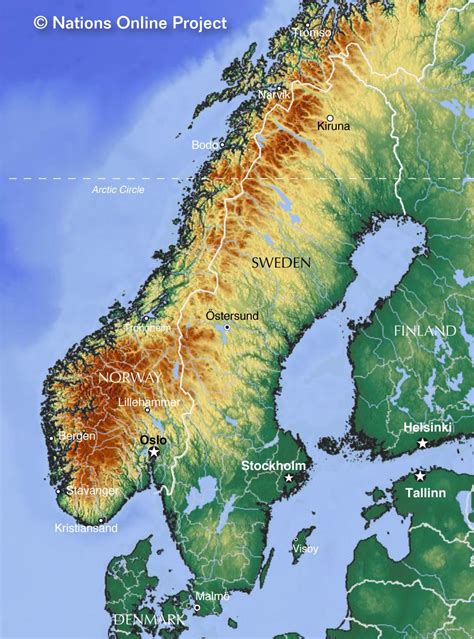 Sweden Physical Features Map —