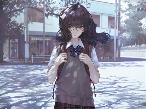 Anime Girls Anime Jk Original Characters Meganekko Sweater Short