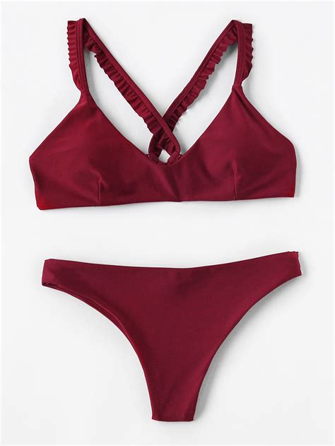 Shop Frill Strap Tie Back Bikini Set Online Shein Offers Frill Strap