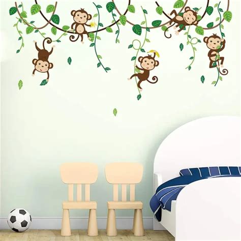 Monkey Climbing Tree Wall Decals Jungle Animals Wall Stickers Kids Room