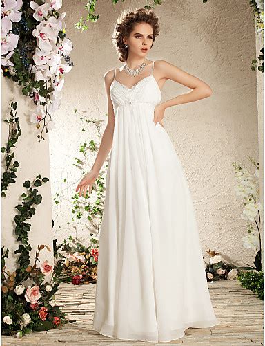 Sheath Column Spaghetti Straps Floor Length Chiffon Wedding Dress