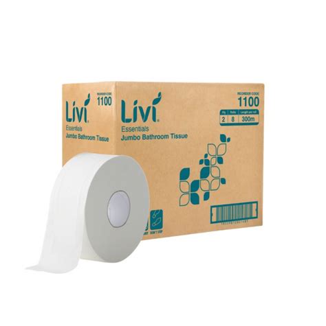 Livi Essentials 1100 Jumbo Toilet Rolls 2 Ply 300m 8pk Paper