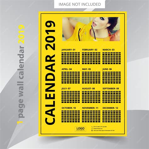 Premium Vector One Page Wall Calendar 2019