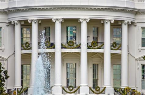 Washington Dc Usa White House Detail With Fountain And Columns
