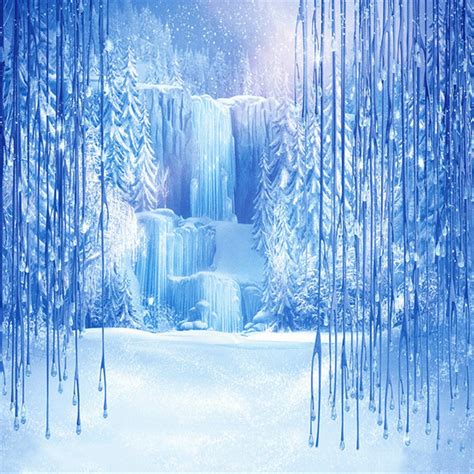 Blue Waterfall Frozen Winter Scenic Photography Backdrops Snow Covered