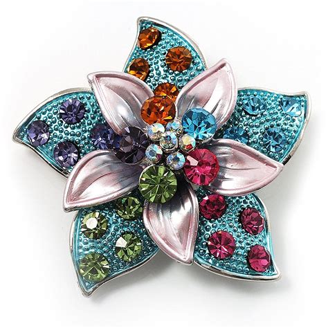 3d Enamel Crystal Flower Brooch Multicoloured Details Can Be