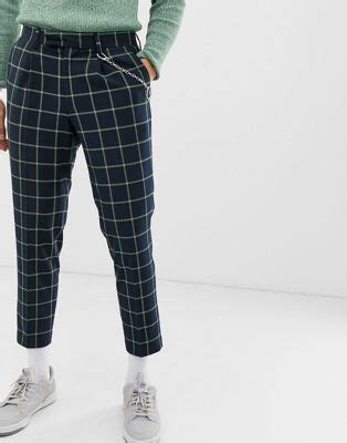 Asos uomo skinny smart da corsa in grigio w30 l30 (ee7). ASOS DESIGN slim crop smart trousers in navy with bright ...