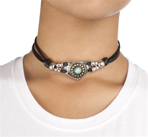 Black Soft Leather Choker With Native American Style Pendant Chokers