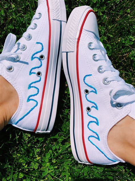 Blue Wave Embroidered Converse Etsy Canada Embroidered Converse