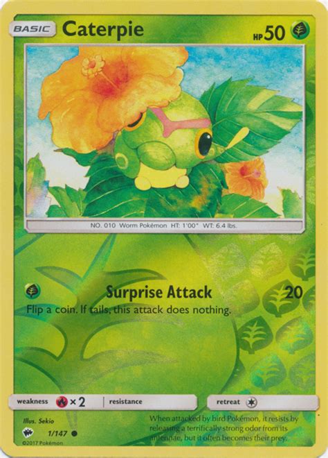 Caterpie is a bug type pokémon introduced in generation 1. Caterpie - 1/147 - Common - Reverse Holo - Pokemon Card Singles » Sun & Moon: Burning Shadows ...