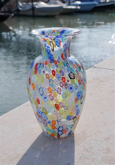 Grande Vaso Vetro Murano Con Murrina Millefiori Made Murano Glass