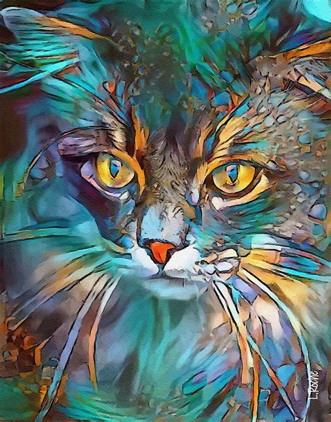 Abstract Colorful Cat Painting Rina Rojas