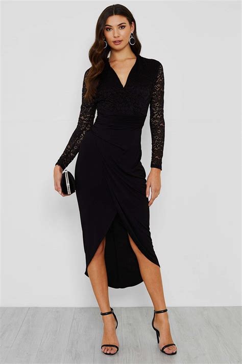 Polly Midi Dress With Lace Sleeve In Black New In From Walg London Uk