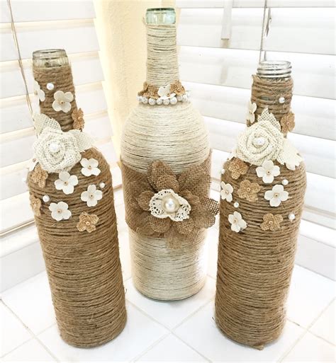 Decorated Wine Bottles Twine Wrapped Flowers Twine Wine Bottles Twine