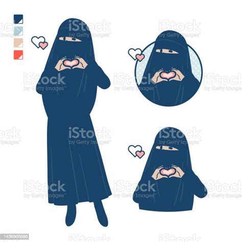 Eine Muslimische Frau Die Einen Niqab Trägt Und Ein Herzsymbol Von Hand Macht Stock Vektor Art