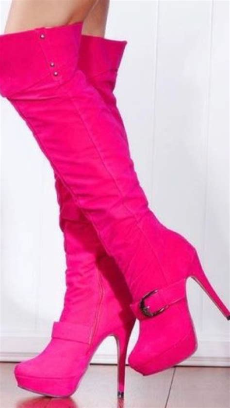 Pink Boots High Heels Pink Knee High Boots Cheetah Boots Bow Boots