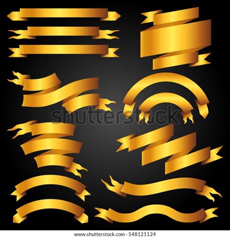Set Golden Banners Ribbons Labels Stock Vector Royalty Free 548121124
