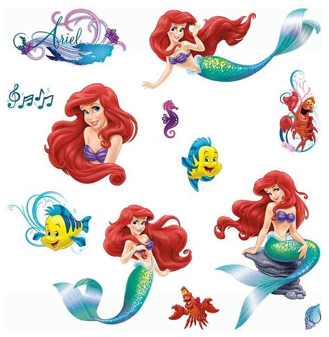 Disney Little Mermaid Wall Stickers Glamour Ariel Decals Contemporary