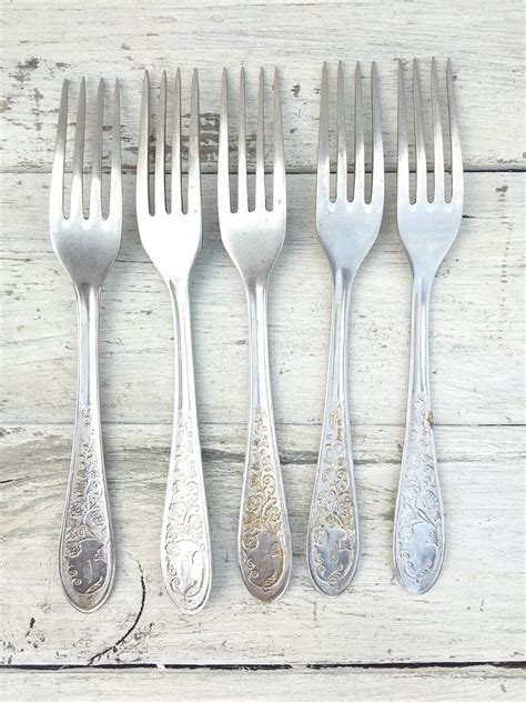 Stainless Steel Table Forks Set Of 5 Embossed Forks On Handles Etsy