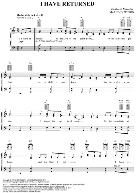 I Have Returned Sheet Music For Pianovocalchords Sheet Music Now