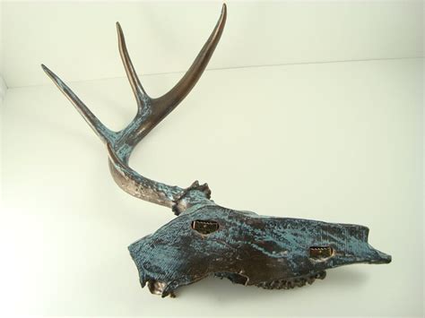 Deer Skull Taxidermy Bronze Aged Natural Turquoise Patina Art Etsy