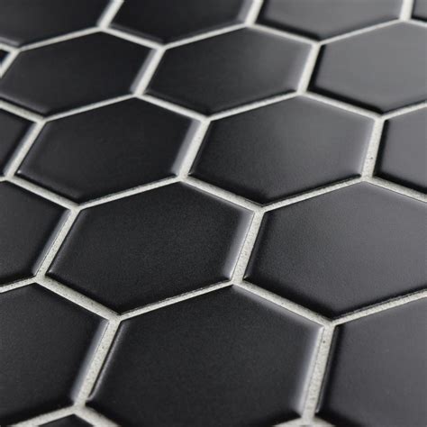 Elitetile Retro 2 X 2 Hex Porcelain Mosaic Tile In Matte Black