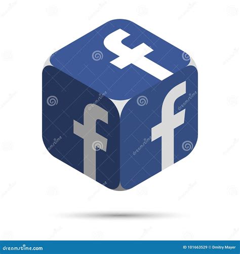 Facebook Logo Isometric Cube With Classical Facebook Sign On The Sides