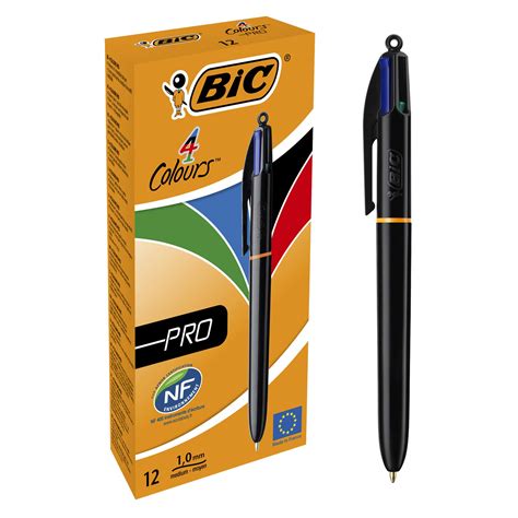 Bic 4 Colours Pro Retractable Ballpoint Pen Box Of 12 Medium Point 1
