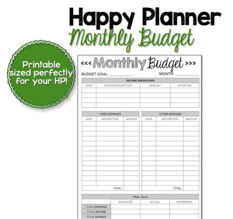 Happy Planner Monthly Budget Printable Finance Mambi Instant