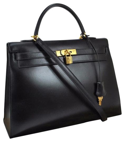 Hermès Kelly 32cm Gold Plated Sellier Black Box Calf Leather Shoulder