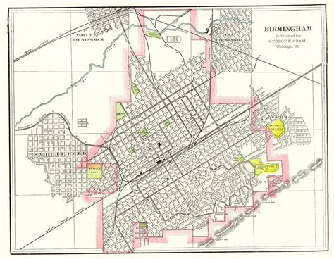 1901 Antique Birmingham City Map Reproduction Print Map Of Birmingham