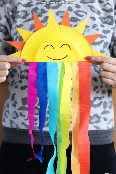 Paper Plate Sun and Rainbow Craft | Rainbow crafts, Spring toddler ...