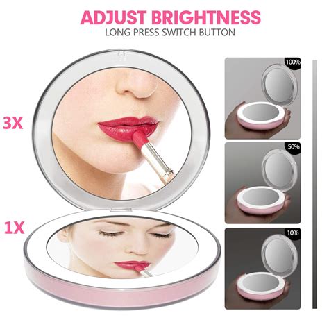 Compact Travel Makeup Mirror Small Portable Handheld 1x3x Magnifying Cosmetic Rechargeable