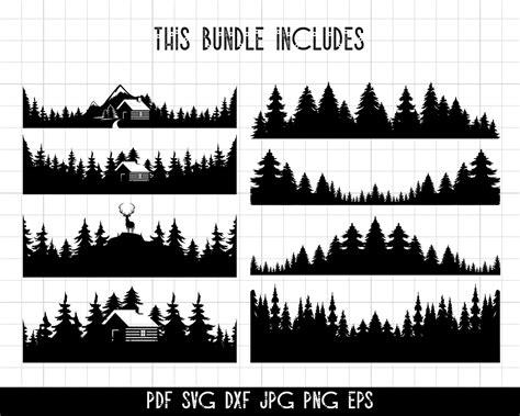 Forest Tree Silhouette Svg Bundle Layered Cut Files Pine Etsy