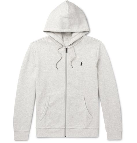Polo Ralph Lauren Synthetic Mélange Jersey Zip Up Hoodie In Light Gray